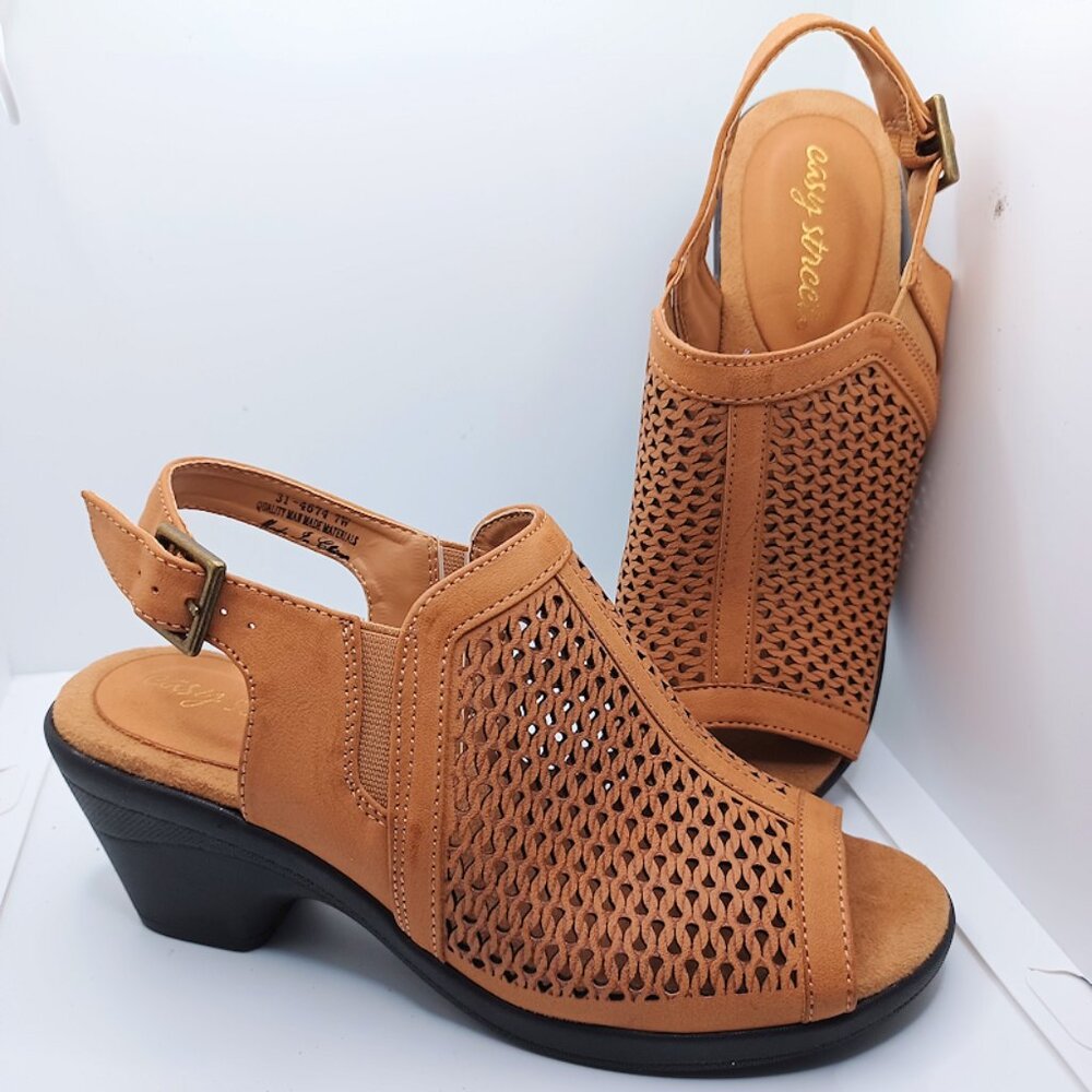 Easy street  size 7W womens sandals cooper brown open toe slingback NIB